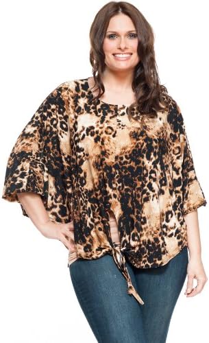 Artizan Plus Sie Womens One Size Tied Batwing Printed Tunic Top Leopard