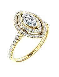 18K Yellow Gold Marquise Cut Diamond Double-Halo Ring -- LIFETIME WARRANTY