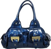 Womens Petrol Blue Patent Leather Designer Handbag