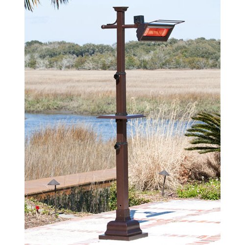 Hammer Tone Bronze Mission Design Pole Mounted Infrared Patio Heater w/ Table