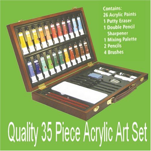 Childrens Toyshop  Toys : 35 Piece Acrylic Colour -  Quality Wooden Boxed Art Set