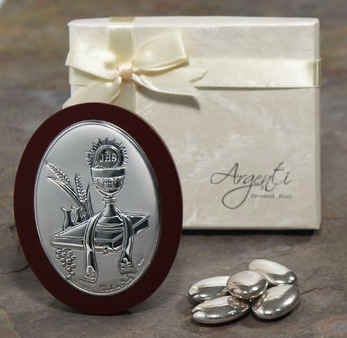 Italian Argento First Communion Chalice Icon on Cherry Wood from FavorOnline