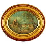 Antique Italian Oval Oil Painting, Hand-aged Victorian Miniature Reproduction Artwork