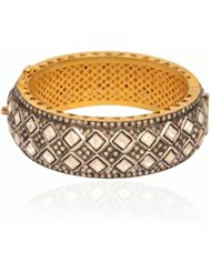 Sterling Silver Gold Virmel Plated Cz Handmade Designer Vintage Style Bangle Bracelet Jewelry
