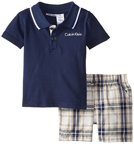 Calvin Klein Baby Boys' Navy Polo Top and Plaid Short Two-Piece Set