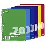 Mead Spiral 1-Subject Wide-Ruled Notebook, 1 Notebook, Color May Vary, Assorted Colors  (05510)