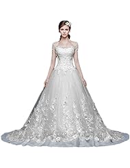 Applique Backless Off the Shoulder 2015 Tulle Wedding Dress  with a Brush/Sweep Train 