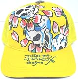Ed Hardy Yellow Rhinestone Cap - Skull & Flower Design