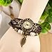 Demarkt Vintage Retro Leaf Red Leather Bracelet Wrist Quartz Watch for Womens Girls