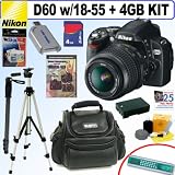 Nikon D60 10.2MP Digital SLR Camera with 18-55mm f/3.5-5.6G AF-S DX VR Nikkor Zoom Lens + 4GB Deluxe Accessory Kit