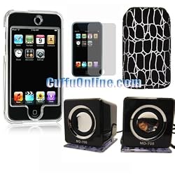 Apple iPod Touch 2 / 2G / 2nd Generation / Touch 3 / Touch 3G Crystal Case Cover (IPOD / I TOUCH IS NOT INCLUDED) + MD-708 Sapphire TruSurround(Portable Speaker for Apple iPhone / iPhone 3G / iPhone 3GS / Video/ Classic / iPod Touch/ iPod Nano) + LCD Screen Protector + Premium Pouch, LOWEST Shipping Rate $2.98 / Perfect Holiday Gift Set