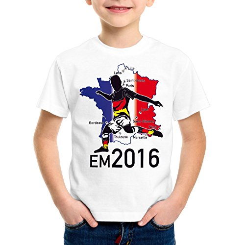 style3 EM 2016 Deutschland Fan Kinder T-Shirt Frankreich alle Spielorte, Farbe:Weiß;Größe:104