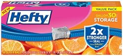 Hefty One Zip Value Pack Gallon Storage Bags, 30 Count Boxes (Pack of 9)
