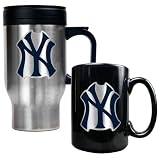 New York Yankees Stainless Steel Travel Mug and Black Ceramic Mug Set  (Primary Logo)