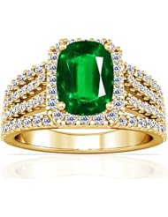 14K Yellow Gold Cushion Cut Emerald Ring With Sidestones (GIA Certificate)