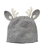 (ビグッド)Bigood 可愛い 毛糸 ニット帽 赤ちゃん ベビー帽子 男の子 クリスマス 出産祝い キッズ 女の子 秋冬 子供 ニットキャップ 耳付き しか グレーM
