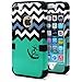 iPhone 5S Case, MagicMobile® Hybrid Impact Shockproof Cover Hard Armor Shell and Soft Silicone Skin Layer [Chevron Pattern with Heart Anchor Design Color: Black - Turquoise ]