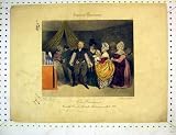 ANTIQUE FRENCH COLOUR PRINT FAMILY MEN WOMEN SHOPPING