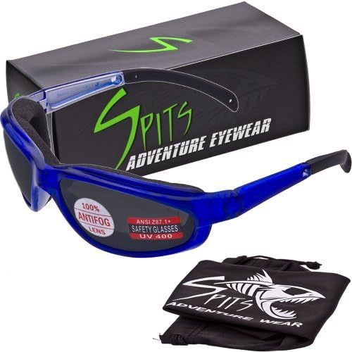 PAGOS Safety Glasses - Foam Padded - Crystal BLUE Frame - GREY Anti-Fog Lens