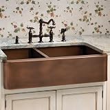 33 Aberdeen Smooth Offset Double Well Farmhouse Copper Sink - Antique Copper