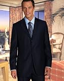 CLASSIC 2PC 3 BUTTON BLACK PINSTRIPE MENS SUIT BY: TESSORI UOMO. SUPER 150'S EXTRA FINE ITALIAN WOOL HAND MADE