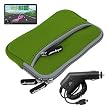 Skque Green Glove Series Carrying Case + Clear Screen Protector + Car Charger for Garmin Nuvi 1450 1450LMT