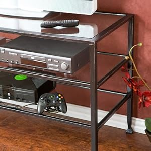 Southern Enterprises Distressed Metal Glass TV Stand