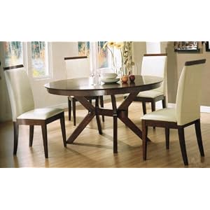 5pc Dining Table and Chairs Set White Vinyl Distress Walnut Finish by Coaster