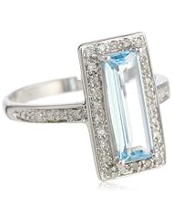 10k White Gold Elongated Baguette Blue Topaz Diamond Ring (1/11 cttw, I-J Color, I2-3 Clarity)