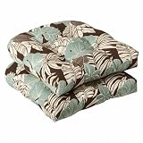 Pillow Perfect Outdoor Brown Blue Tropical Wicker Seat Cushions - 2-Pack