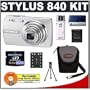 Olympus Stylus 840 8MP Digital Camera with Image Stabilized 5x Optical Zoom (Silver) + Olympus M-2GB xD-Picture Card + USB Card Reader + Spare Li-42B Battery for Olympus + Compact Padded Camera Case