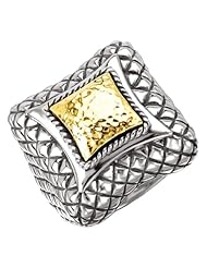 925 Silver Hammered Contemporary-Style Ring with 18k Gold Accents - Sizes 6-8