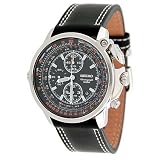 Seiko #SNAB73 Mens Pilot Slide Rule Bezel Chronograph Alarm Watch with Black Leather Strap by Seiko