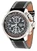 Seiko #SNAB73P1 Men's Pilot Slide Rule Bezel Chronograph Alarm Watch with Black Leather Strap