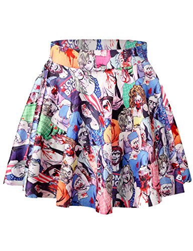Ninimour Womens 3D Print Basic Versatile Strechy Flared Skater Skirt