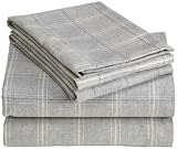 Pinzon 160-Gram Yarn-Dye Heathered Plaid Flannel Twin Sheet Set, Grey Plaid