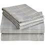 Pinzon 160-Gram Yarn-Dye Heathered Plaid Flannel Queen Sheet Set, Grey Plaid