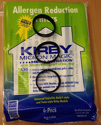 Genuine Kirby Universal Bags: 1 Pack (6 bags) of Universal HEPA White Cloth Bags Kirby Part 204811 and 3 Kirby Belts Part 301291