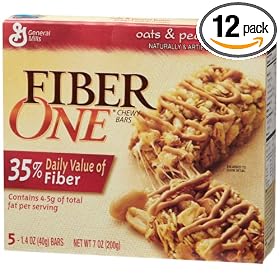 Fiber One Chewy Bars, Oats & Peanut Butter, 5-Count Boxes (Pack of 12)