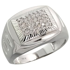 14k White Gold Watch Band Style Men’s Diamond Ring, w/ 0.25 Carat Brilliant Cut Diamonds, 9/16″ (15mm) wide