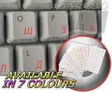 RUSSIAN CYRILLIC KEYBOARD STICKERS WITH RED LETTERING ON TRANSPARENT BACKGROUND