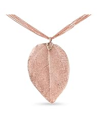 Designer 24K Rose Gold Overlay Leaf Pendant on Multi Chain Necklace
