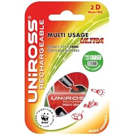 Uniross 2 x D Converters with 2 x AA 2100mAh Hybrio rechargeable batteries
