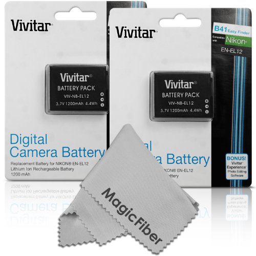 (2 Pack) Vivitar EN-EL12 Ultra High Capacity 1200mAH Li-ion Batteries for NIKON Coolpix AW100 AW100s AW110 AW110s AW120 S9900 S9700 S9500 S9300 S9200 S9100 S8200 S8100 S6300 P330 P310 P300 S1200pj S1000pj S620 S31 (Nikon EN-EL12 Replacement) (2 Pack) Vivitar EN-EL12 Ultra High Capacity 1200mAH Li-ion Batteries for NIKON Coolpix AW100 AW100s AW110 AW110s AW120 S9900 S9700 S9500 S9300 S9200 S9100 S8200 S8100 S6300 P330 P310 P300 S1200pj S1000pj S620 S31 (Nikon EN-EL12 Replacement)