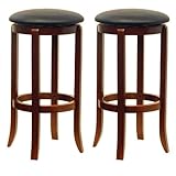 Set of 2 Walnut Finish Faux Leather Seat 30"H Bar Stools