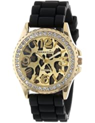 Cerentino Womens CR101-BLK  Black Silicone Rubber Leopard Print Dial Watch