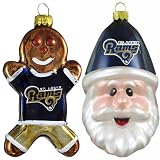 NFL St. Louis Rams Blown Glass Gingerbread Man & Santa Cap Ornament 2-Pack