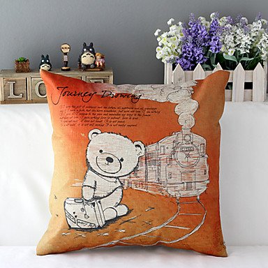 BST Pillowcase Set of 4 Modern Style Teddy Bear Patterned Cotton/Linen Decorative Pillow Cover
