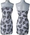 LOVE TEASE Strapless Ruffled Print Dress w/ Sequins, White (114), X-Large, 1PXFYG9