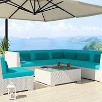 Big Sale Uduka Outdoor Sectional Patio Furniture White Wicker Sofa Set Luxor Turquoise All Weather Couch